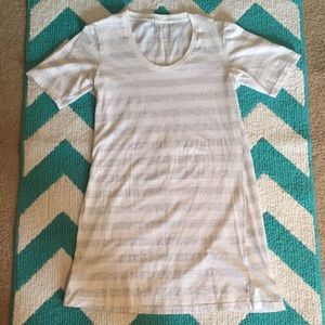 Comfortable grey and white striped tee-shirt dress